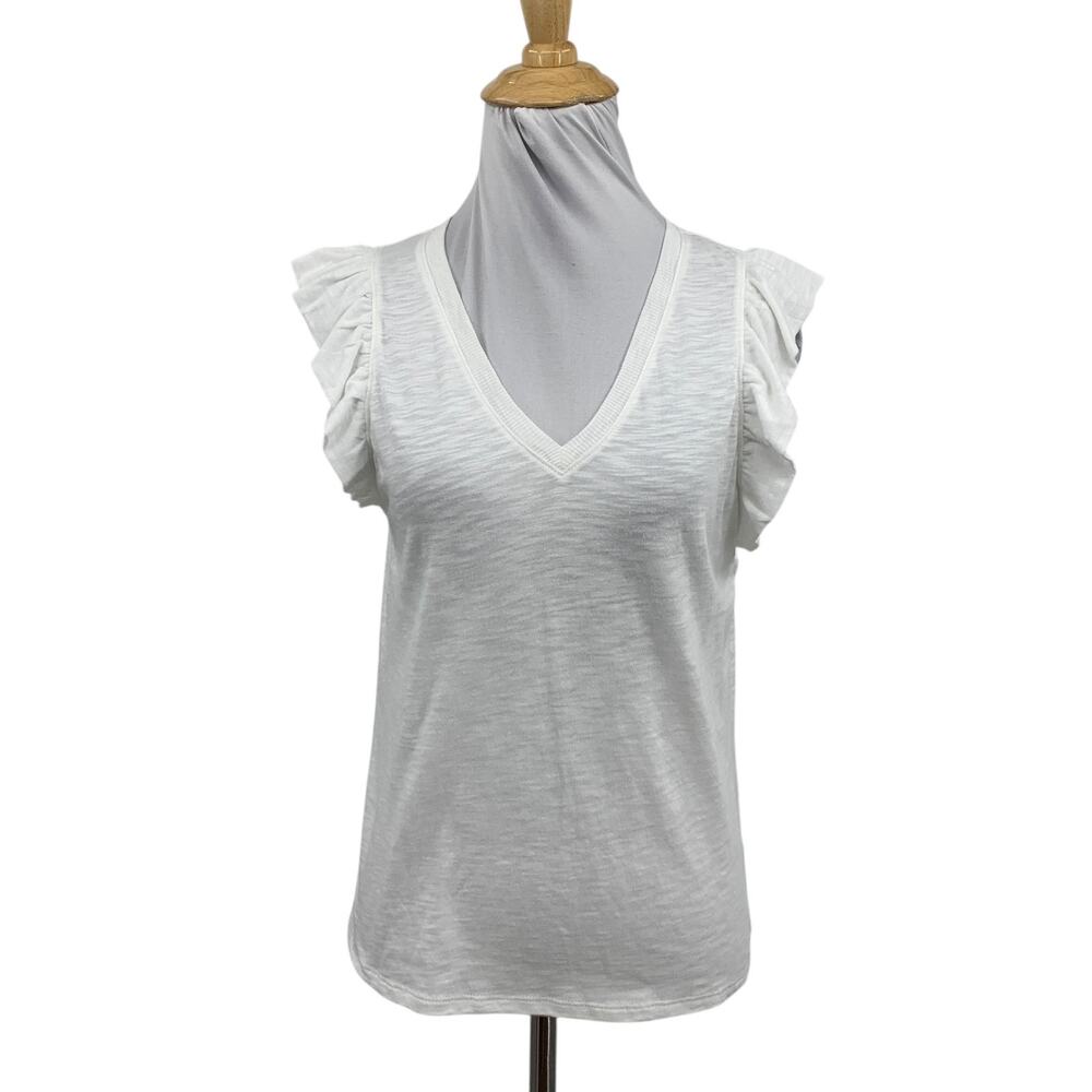 Express Shirt Womens XS Extra Small White Ruffles Sleeveless V Neck Slub Tee